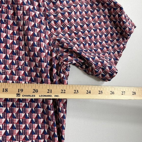 Tommy Bahama Camp Shirt Pacific Geos Java Red White Blue Triangle Silk‎ Large - Picture 6 of 8